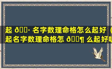 起 🌷 名字数理命格怎么起好（起名字数理命格怎 🐶 么起好听）